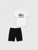 Lacoste Jersey Signature Print T-Shirt/Short Set White/Black from StockUK