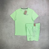 nike miler shorts and t-shirt set volt vapour green 