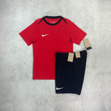 nike academy t-shirt red shorts black running set 