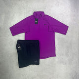 under armour half zip shorts set purple black 