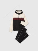 Lacoste Diamond Taffeta Tennis Tracksuit Set Black/White/Bordeaux from StockUK