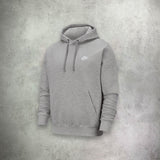 Nike Fleece Club Hoodie in dark grey and white, featuring a soft fleece design for warmth and a classic, versatile look.