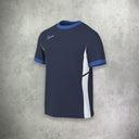 Nike Academy Short Sleeve T-Shirt in midnight blue, featuring a lightweight, moisture-wicking design for a comfortable and athletic look.