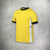 Nike Academy Short Sleeve T-Shirt in yellow, featuring a lightweight, moisture-wicking design for a comfortable and athletic look.