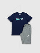 Nike Air Graphic Logo T-Shirt/Short Set Navy/Grey from StockUK