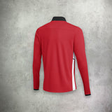Nike Academy Drill Half in red, featuring a streamlined design with moisture-wicking fabric for performance and style.