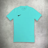 Nike Dri-Fit T-Shirt and Shorts Set in turquoise and black, featuring moisture-wicking fabric for a comfortable fit and a bold, athletic style.