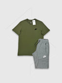 Nike Sportwear Club T-shirt/Short Set Khaki Green/Grey from StockUK