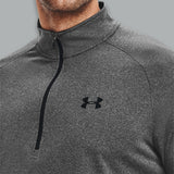 Under Armour Tech 2.0 Half Zip in carbon heather and black, featuring moisture-wicking fabric and a modern, athletic fit for performance and comfort.