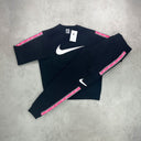 nike fleece cargo tracksuit pink black 