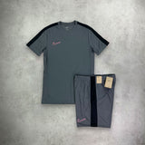 nike academy shorts and t-shirt set pink grey black 