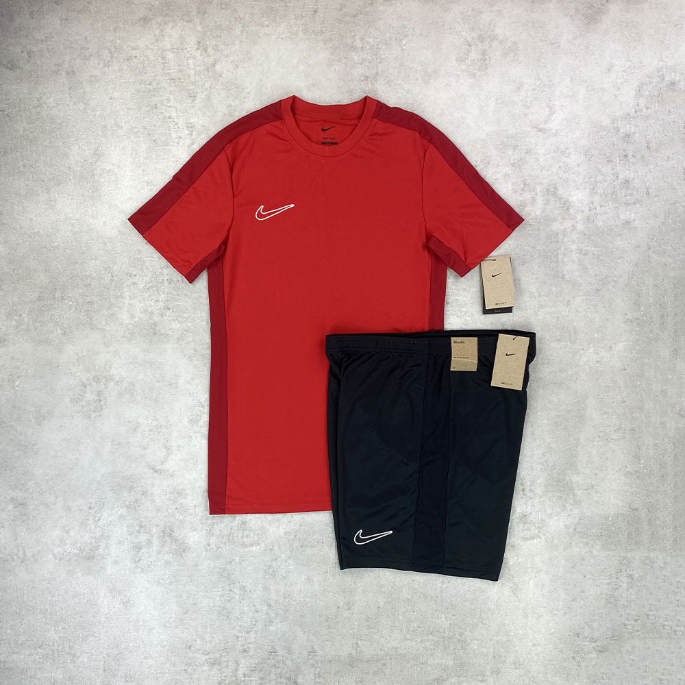 nike drill t-shirt and shorts set black red 