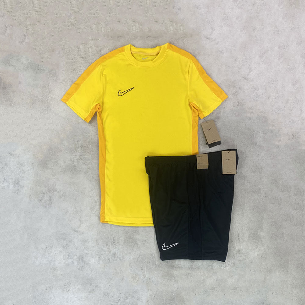 nike drill t-shirt and shorts yellow black set