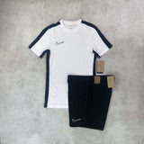 nike drill t-shirt and shorts set white and black 