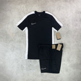 nike drill t-shirt and shorts set black and white matching 