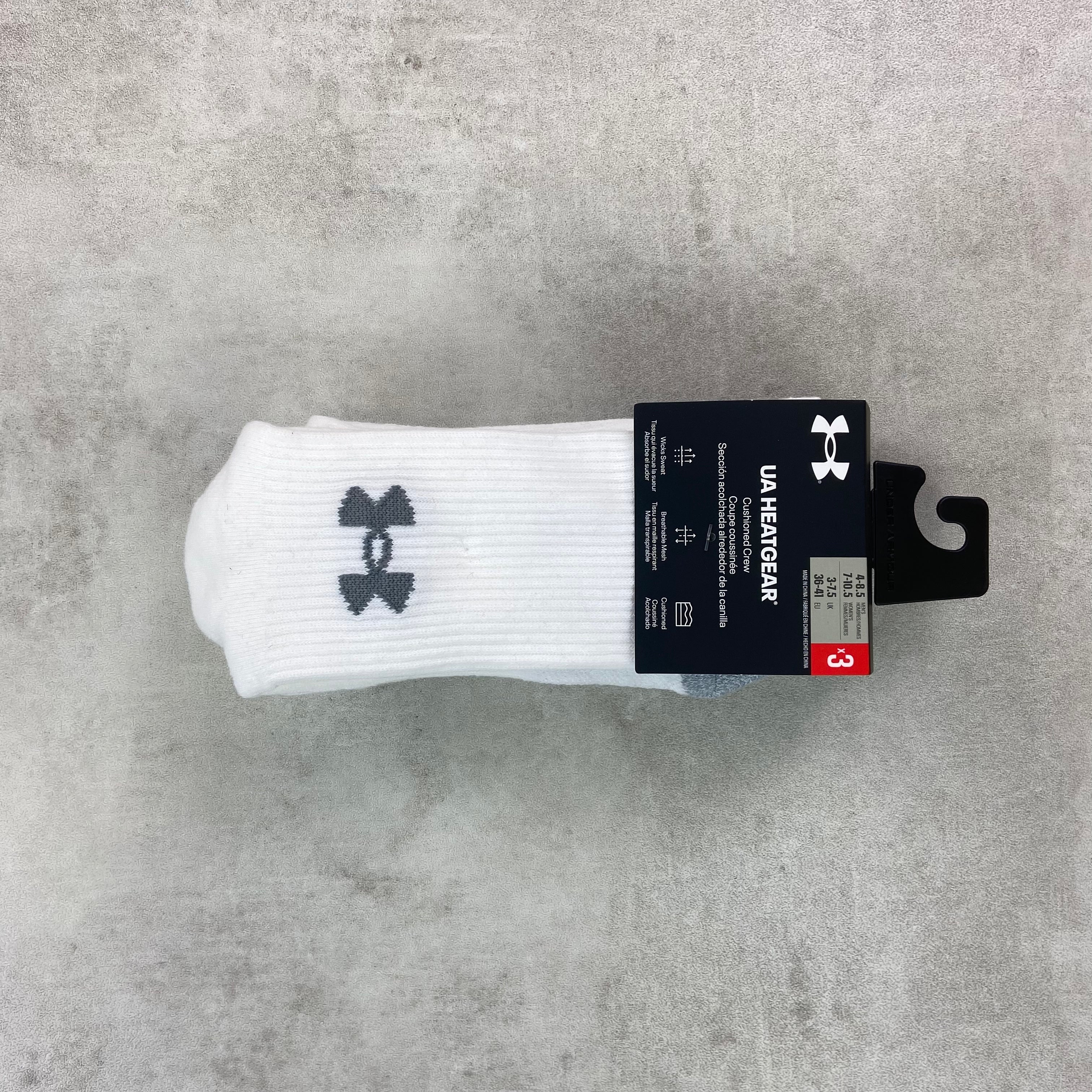 Under Armour Cushioned Crew Socks- 3 Pack White