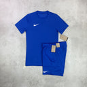 Nike Dri-Fit T-Shirt and Shorts Set in blue, designed with moisture-wicking fabric for a comfortable and sporty look.