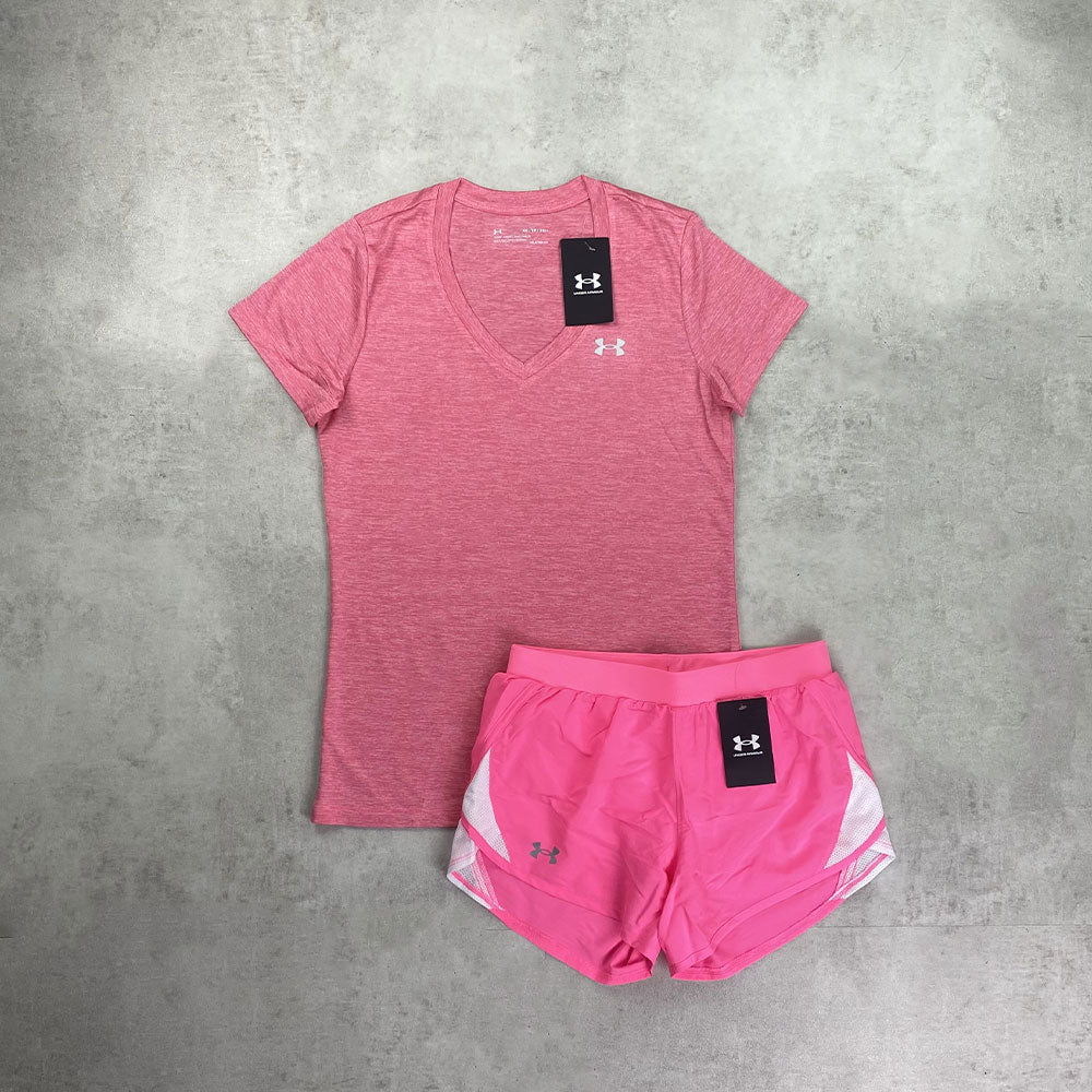 Under Armour T-Shirt/ Shorts Pink Set Women's – StockUK
