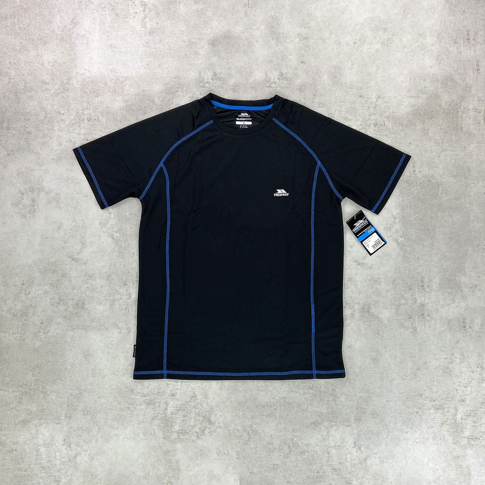 trespass running t-shirt black and blue running t-shirt activewear 