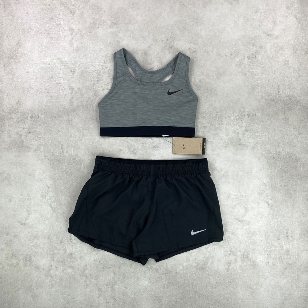 Nike Swoosh Bra/ Shorts Black/ Grey Set Women's